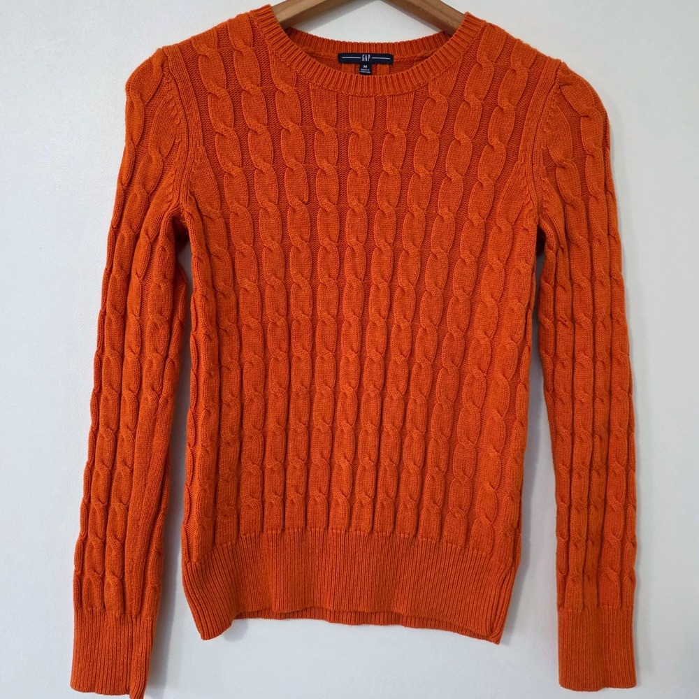GAP Y2K Cable Knit Sweater‎ Sz M Preppy Fitted Angora Blend Crewneck Academia